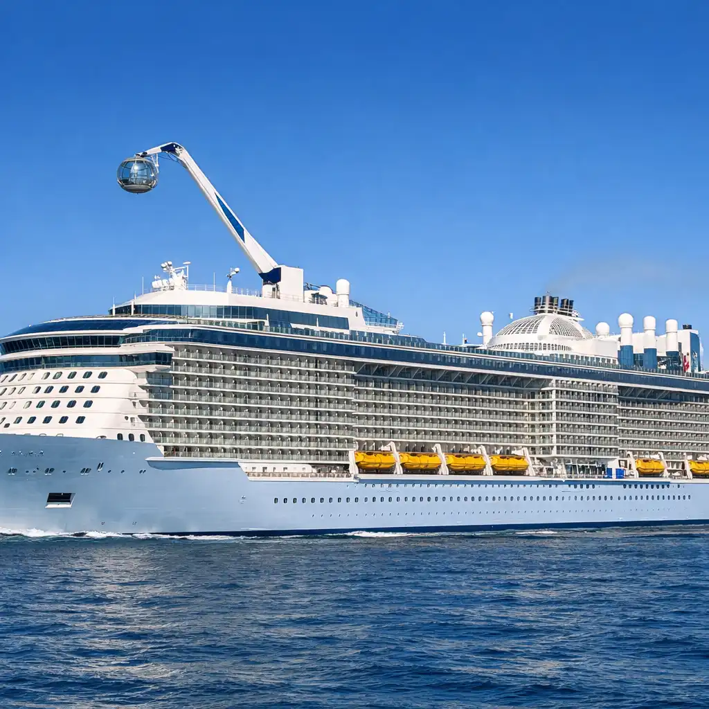 Quantum of the Seas cruise ship at sea with its North Star observation capsule extended